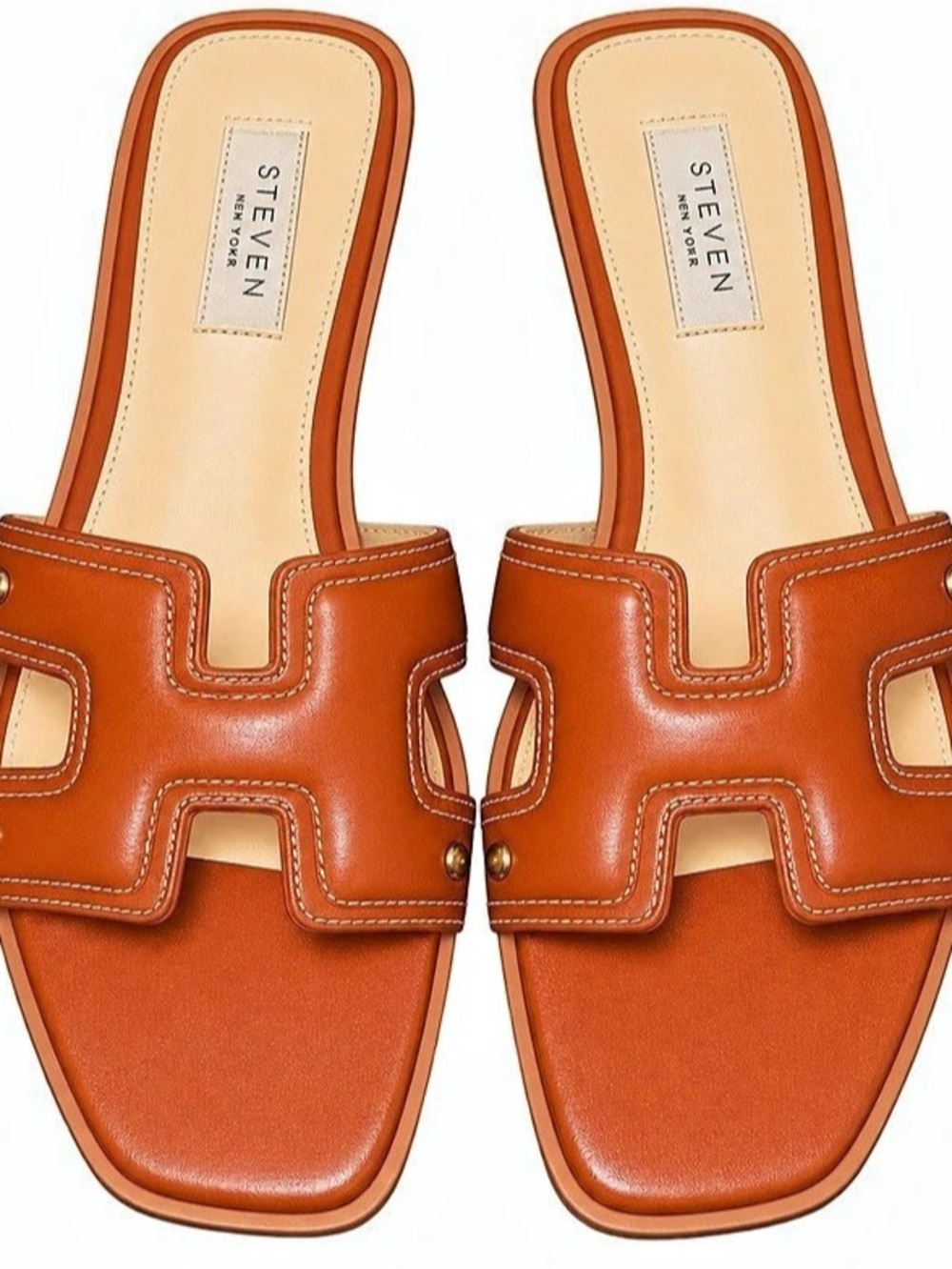 Steven by Steve Madden Leather-Look Slide Sandals in Orange